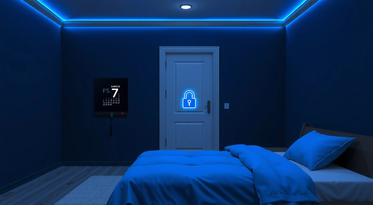 Render 3D do quarto sem celular com estação de carregamento fora do quarto