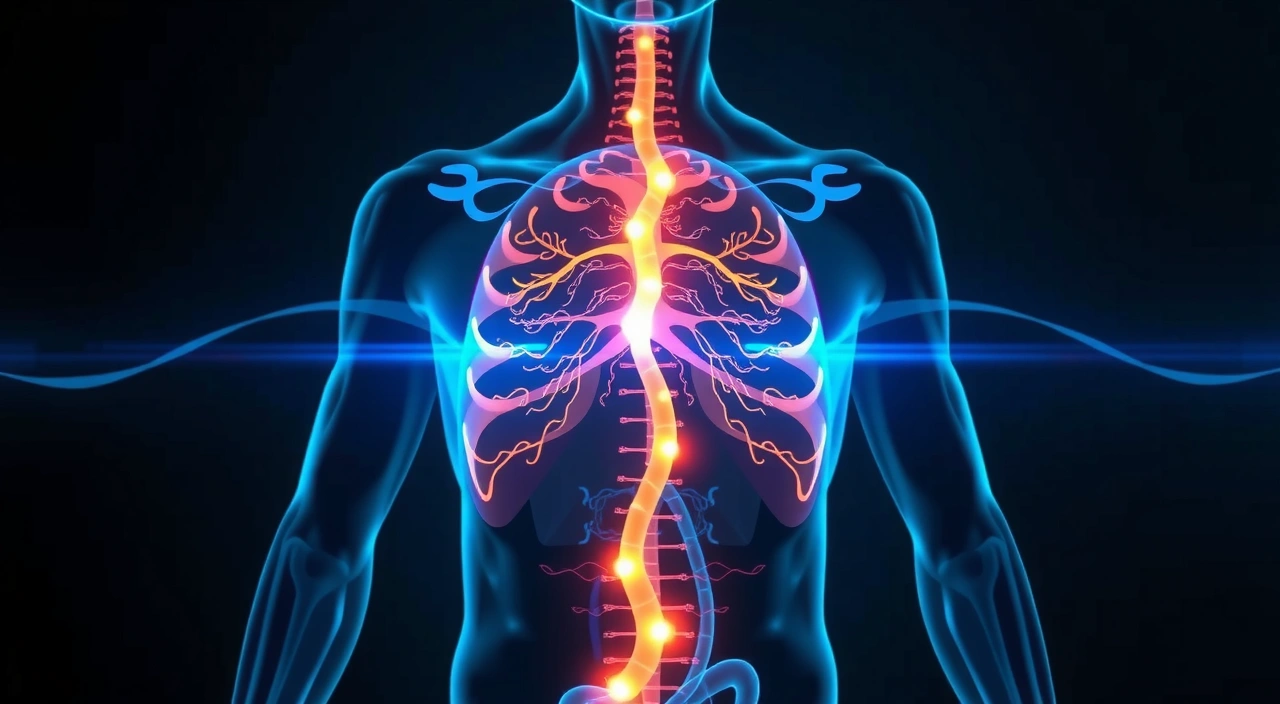 Visualização 3D do nervo vago sendo ativado pela respiração controlada